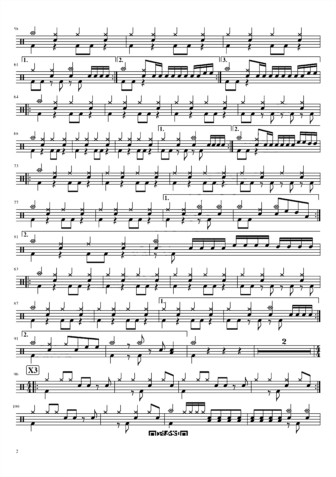 卡农摇滚 激爽5分钟版本 鼓谱